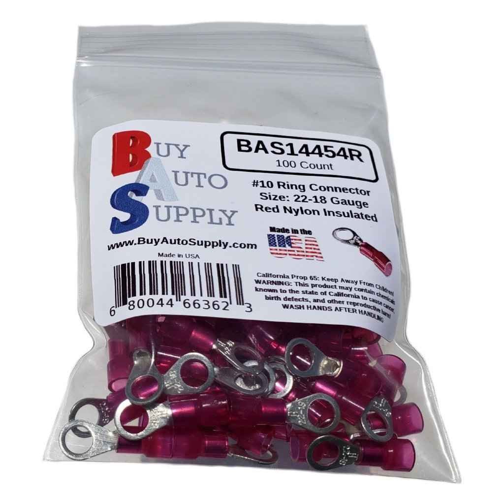 Red Nylon Ring Connectors 22-18 (#10 Stud)